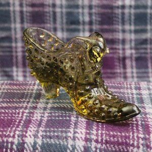 Fenton Smokey Brown Hobnail Cat's Head Glass Shoe Figurine